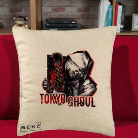 Perna Personalizata Tokyo Ghoul Ken Kaneki Anime, 40x40 cm, Bej, Husa Detasabila, Perna Inclusa, BEKZ®