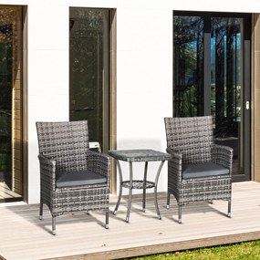 Set de mobilier de balcon Outsunny pentru 2 persoane, Set de scaune din ratan, Set de mobilier de grădină Polyrattan, Gri închis | Aosom Romania