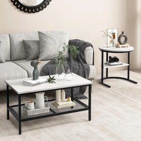 MCAU19 - Set 2 masute de cafea 80 cm si 52 cm, mese pentru living - Alb - Negru / Auriu