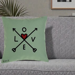 Perna Decorativa Love cu Sageti Incrucisate si Inima Rosie, 40x40 cm, Verde, Husa Detasabila, Perna Inclusa, BEKZ®