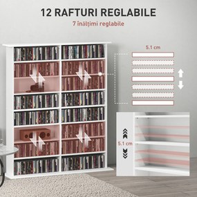 HOMCOM Mobilier Bibliotecă cu 16 Rafturi pentru 720 CD-uri din Lemn 106.5x24x126.3 cm Negru | Aosom Romania