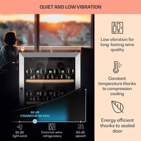 Vinamour 66 Duo, frigider pentru vin, 2 zone, 204 l, 79 sticle, 5 - 18 °C, control tactil