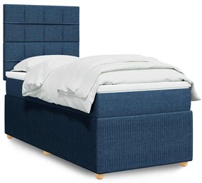 vidaXL Pat box spring cu saltea, albastru, 90x190 cm, textil