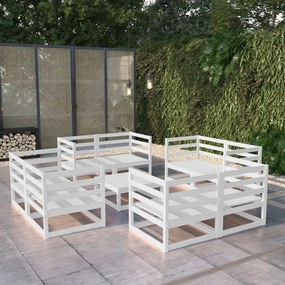 3075290 vidaXL Set mobilier de grădină, 9 piese, alb, lemn masiv de pin