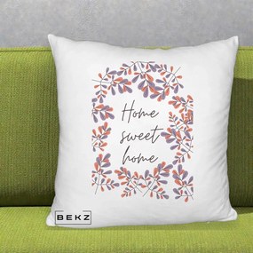 Perna Decorativa Home Sweet Home Frunze Colorate, 40x40 cm, Alb Pufos, Husa Detasabila, Perna Inclusa, BEKZ®