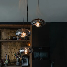 Lampă suspendată Art Deco neagră cu sticlă fumuriu rotundă cu 3 lumini - Ayesha