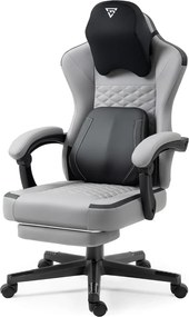 ErgoRelax Pro JD– Scaun Gaming Ergonomic, Masaj Lombar si Incalzire, Spătar Rabatabil 155°, Suport picioare, PU, Gri