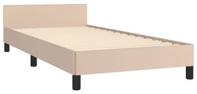 Cadru de pat cu tablie, cappuccino, 100x200 cm, piele ecologica Cappuccino, 100 x 200 cm, Culoare unica si cuie de tapiterie