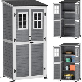 Outsunny Magazie pentru depozitare în grădină, magazie pentru unelte cu 2 ferestre, țăruși pentru ancorare, acoperiș din asfalt, 91 x 69 x 192 cm, lemn de brad, Gri deschis | Aosom Romania