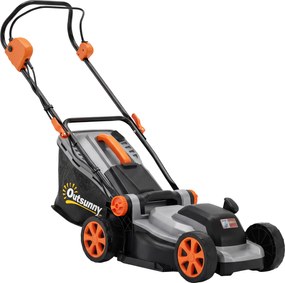 Outsunny Mașină de tuns gazon electrică 1200 W, lățime de tăiere 34 cm, coș colector 35L, funcție mulcire, 6 înălțimi de tăiere, mâner reglabil | Aosom Romania