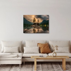 Tablou pe sticlă - lacul în munți (70x50 cm)