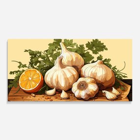 Panou Sticla Bucatarie, 60x150cm, Protectie aragaz, Antistropi, Termorezistent, Alimente, Condimente, Garlic Lemon