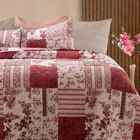 decoDoma Cuvertură de pat VINTAGE ROSE bordo pat dublu