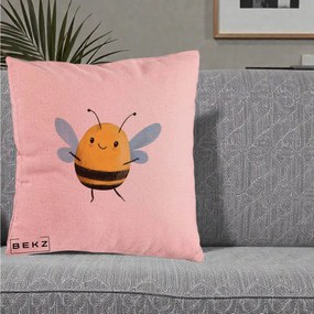 Perna Decorativa Buburuza pe Trifoi cu Patru Foi, 40x40 cm, Roz, Husa Detasabila, Perna Inclusa, BEKZ®