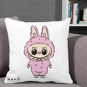 Perna Personalizata Labubu Mov Pastel, 40x40 cm, Alba Mata, Husa Detasabila, Perna Inclusa, BEKZ®