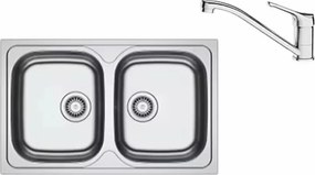 Set chiuveta bucatarie inox Franke Spark 80x50 cm cu 2 cuve fara picurator finisaj texturat plus baterie crom