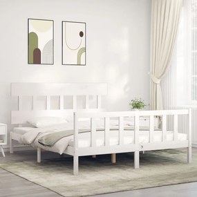 3193342 vidaXL Cadru de pat cu tăblie, alb, king size, lemn masiv