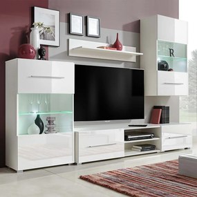 Set mobilier comoda TV de perete, 5 piese, iluminare LED, alb 1, Alb