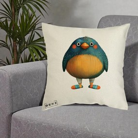Perna Decorativa Pasare Teal cu Sosete Dunghi, 40x40 cm, Ecru, Husa Detasabila, Perna Inclusa, BEKZ®