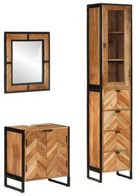 3217120 vidaXL Set mobilier de baie, 3 piese, fier și lemn masiv de acacia