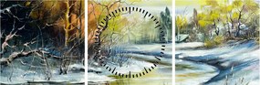 Tablou - Râu de iarnă, pictură în ulei (cu ceas) (90x30 cm)