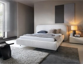 Pat matrimonial bej tapițat cu spațiu de depozitare cu somieră 160x200 cm Pointt – ELTAP