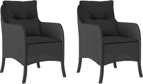 vidaXL Scaune de grădină cu perne, 2 buc., negru, poliratan