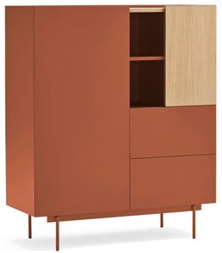 Comodă cărămiziu-natural înaltă cu aspect de lemn de stejar 100x120 cm Otto – Teulat