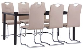 3053119 vidaXL Set mobilier de bucătărie, 7 piese, cappuccino, piele ecologică