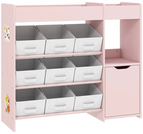 AIYAPLAY Mobilier de depozitare pentru copii, etajeră pentru jucării cu 9 sertare din material textil și dulap, roz | Aosom Romania