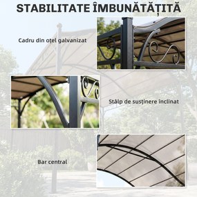 Outsunny Pergolă 3x3m cu Acoperiș Arcuit, Gazebo din Metal și Poliester 180g/m² cu Șuruburi, pentru Exterior, Terasă și Grădină, Protecție UV30+, Alb Crem | Aosom Romania