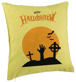 Perna Decorativa cu motiv de Halloween 2, 40x40 cm, Verde, Husa Detasabila, Burduf