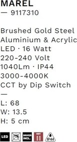 Aplica de perete LED baie IP44 MAREL aurie