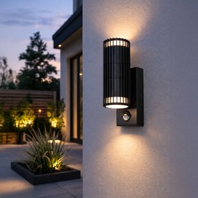 Aplique exterioară neagră cu senzor de mișcare 2 lumini - Boris