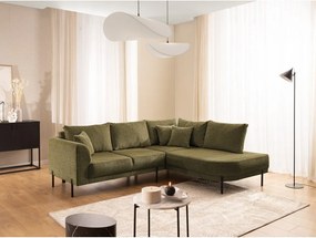 Colțar verde cu tapițerie din chenille (cu colț pe partea dreaptă/în formă de ”L”) Mauris – Ropez