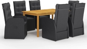 vidaXL Set de masă pentru grădină, 7 piese, negru