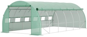 Outsunny Seră de grădină seră tunel 18 m² cu ușă, pereți laterali cu fermoar 12 ferestre oțel PE  4 x 3 x 2 m verde | Aosom Romania