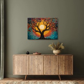 Tablou pe sticlă - Soarele în coroana arborelui vieții (70x50 cm)