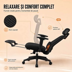 Scaun ergonomic din mesh cu suport lombar reglabil și suport pentru picioare SYYT 9523 negru