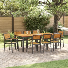vidaXL Set de dining pentru grădină , 9 piese, din lemn masiv de acacia și metal