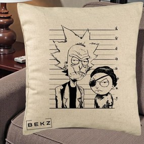 Perna Personalizata Rick si Morty Dosar, 40x40 cm, Bej, Husa Detasabila, Perna Inclusa, BEKZ®