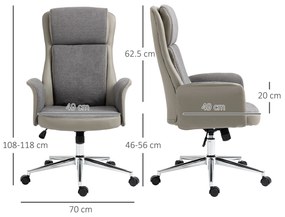 Vinsetto Scaun de Birou Elegant din 2 Țesături, Ergonomic, Reglabil pe Înălțime, cu Roți Pivotante, 65x72x108-118cm, Gri | Aosom Romania