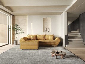 Colțar extensibil dumonde cu ladă de depozitare si sezut confortabil din spuma high-density, Loana Zoom Mustar 270x185 cm