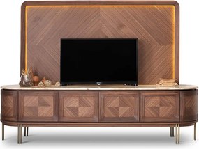 Set lemn masiv nuc Living Emma - Marmură Naturală, 245 × 56 × 173 cm