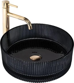 Lavoar pe blat Rea Ingrid sticla securizata rotund 36 cm negru lucios