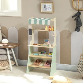 AIYAPLAY Supermarket pentru copii 34 pcs, tejghea din lemn, tablă neagră, casă de marcat și accesorii, 40x30x92,5cm, verde | Aosom Romania