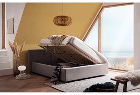 Pat matrimonial maro deschis tapițat cu spațiu de depozitare cu somieră 140x200 cm Cube – Meise Möbel