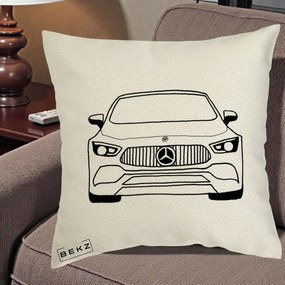 Perna Personalizata Mercedes-Benz Fata Linie, 40x40 cm, Ecru, Husa Detasabila, Perna Inclusa, BEKZ®