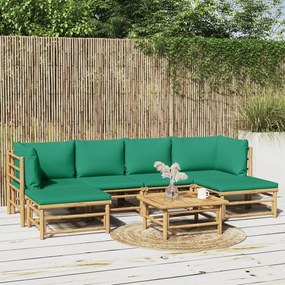 vidaXL Set mobilier de grădină cu perne verzi, 7 piese, bambus