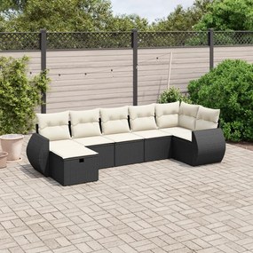 3264122 vidaXL Set canapele de grădină cu perne, 7 piese, negru, poliratan